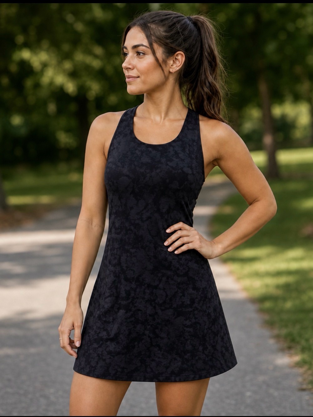 Shambhala Black Printed Tank Dress, crossover back, Sz L
